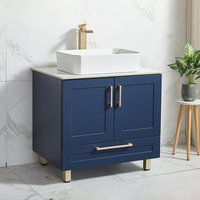 Mercer41 Radka 30" Modern Freestanding Blue Single Vessel Bathroom